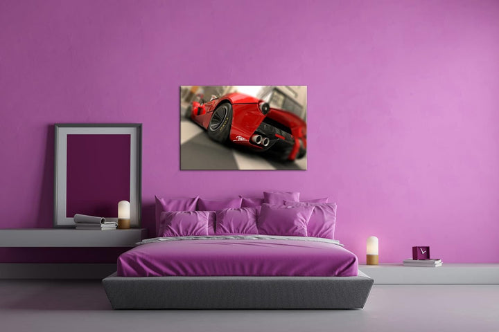 deyoli eleganter roter Sportwagen im Format: 80x60 als Leinwandbild, Motiv fertig gerahmt auf Echtho