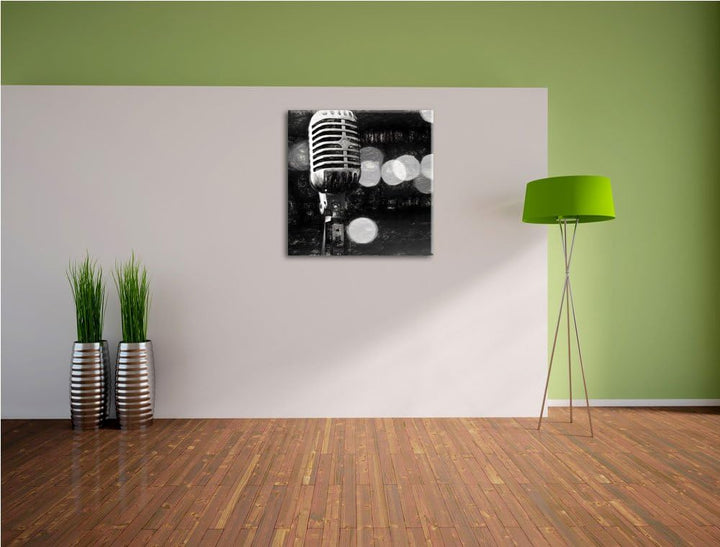 Pixxprint Mikrofon als Leinwandbild Quadratisch/Grösse: 70x70 / Wandbild/Kunstdruck/fertig bespannt,