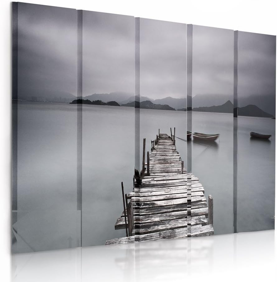 Feeby Frames, Leinwandbild Bilder Wand Bild - 5 Teile - Wandbilder Kunstdruck (BRÜCKE, SEE, GRAU) 15