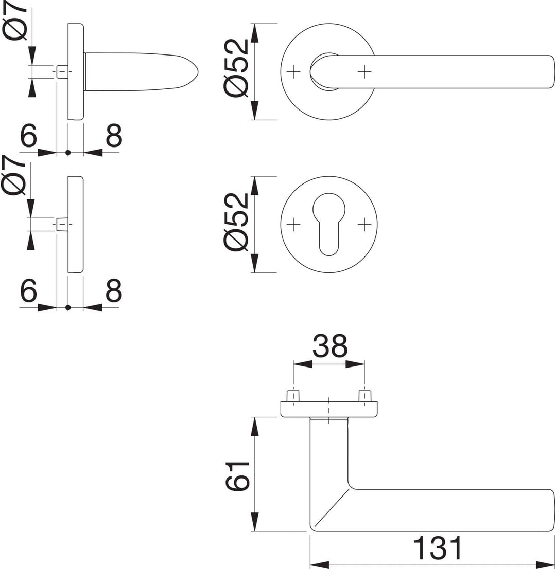 HOPPE 3530007 FH-Drückergarnitur Stockholm-auf Rosette, PZ, 40-45, SST, Edelstahl matt Edelstahl mat