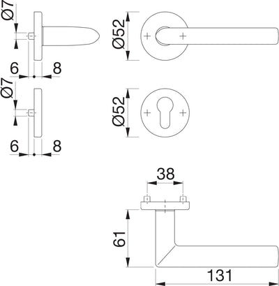 HOPPE 3530007 FH-Drückergarnitur Stockholm-auf Rosette, PZ, 40-45, SST, Edelstahl matt Edelstahl mat