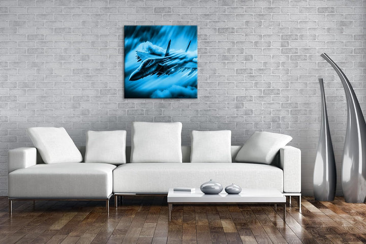 deyoli Düsenjet im Feuernebel im Format: 60x60 Effekt: Zeichnung als Leinwandbild, Motiv auf Echthol