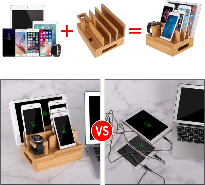 Bambus Holz Multi-Gerät Desktop Ladestation Halterung Ladegerät Halter Wiege Ständer compatible with