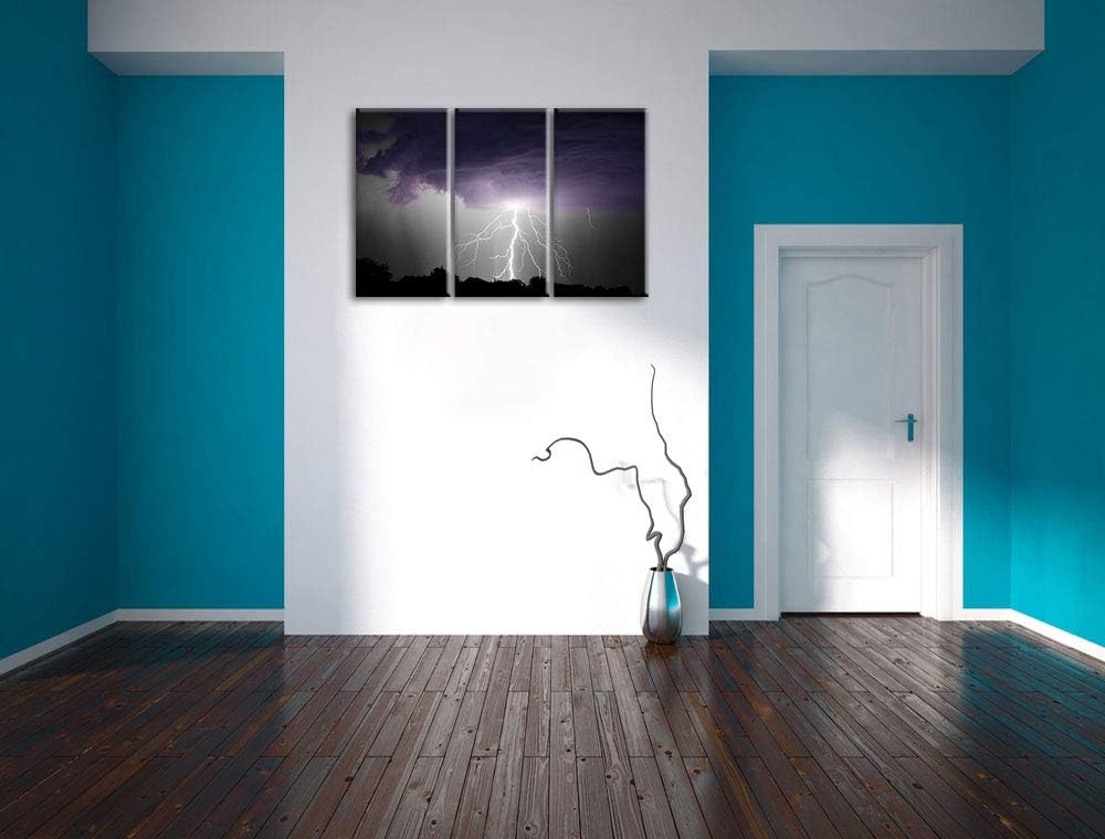 Pixxprint Gewitter über Häusern als Leinwandbild | Grösse: 3 Teilig (120x80) | Wandbild| Kunstdruck