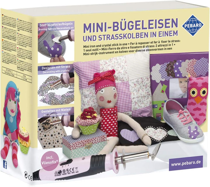 Pebaro 0217 Bastelset: Mini-Bügeleisen und Strasskolben, 2 Heizstufen, 14 Aufsätze, Vliesofix, 576 S