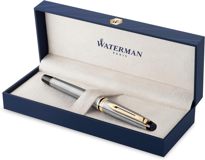 Waterman Expert Füller , Edelstahl mit Zierteile aus 23 K Gold , Füllfederhalter mit feiner Feder ,