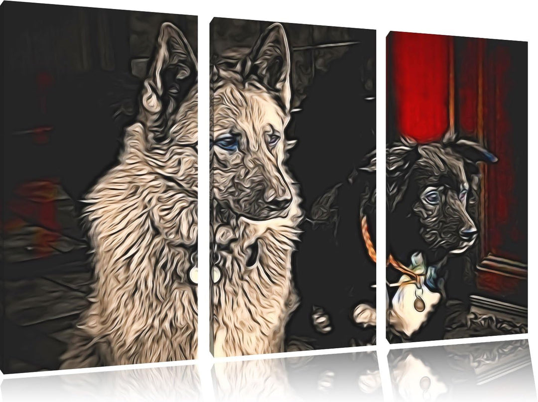 zwei Hunde auf dem Teppich NewArt 3-Teiler Leinwandbild 120x80 Bild auf Leinwand, XXL riesige Bilder
