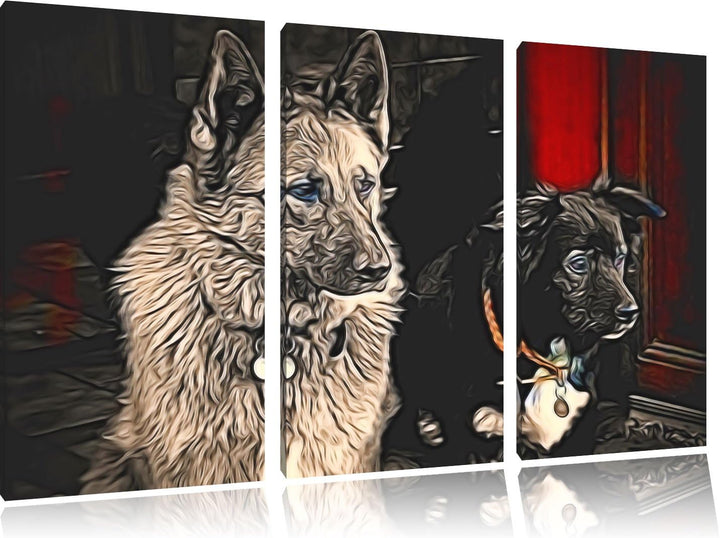 zwei Hunde auf dem Teppich NewArt 3-Teiler Leinwandbild 120x80 Bild auf Leinwand, XXL riesige Bilder