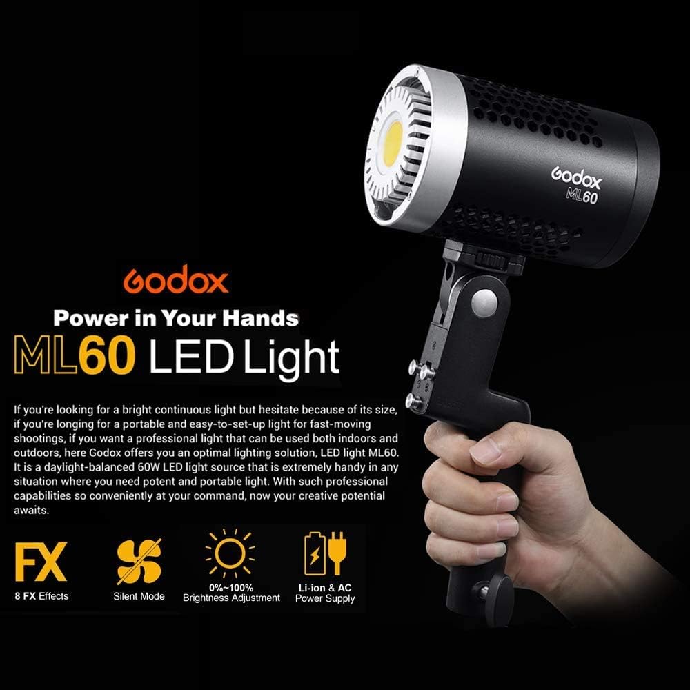 Godox Tragbares LED-Videolicht, 8 Lichteffekte, Leiser Lüftermodus, 0%-100% Helligkeitsanpassung für