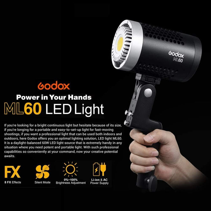 Godox Tragbares LED-Videolicht, 8 Lichteffekte, Leiser Lüftermodus, 0%-100% Helligkeitsanpassung für