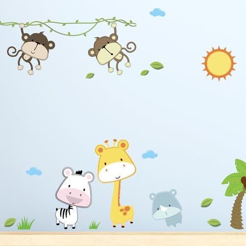 Wandkings Baby Safari Tiere Wandsticker XL Set, 50 Aufkleber, Gesamtfläche 130 x 70 cm