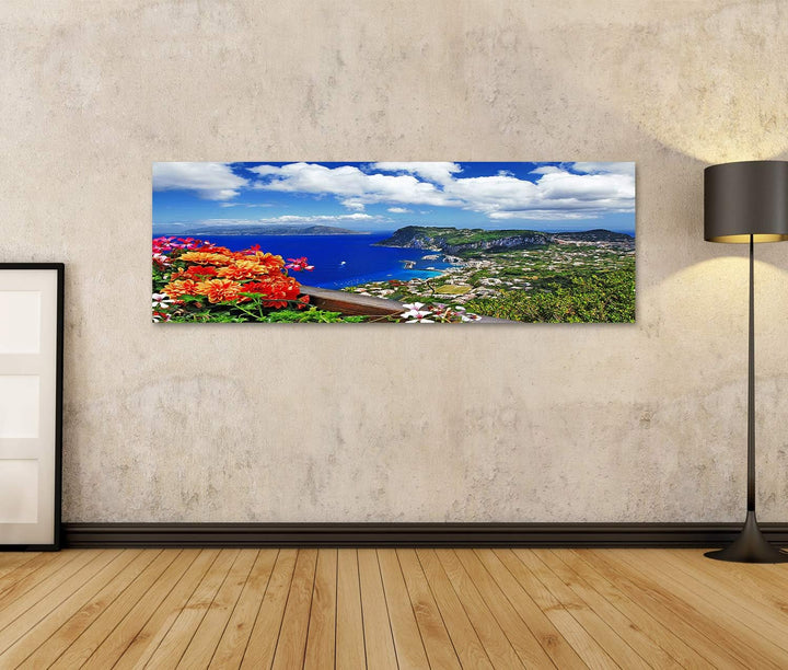 Bild Bilder auf Leinwand malerische Insel Capri Italien Wandbild Poster Leinwandbild RDJ 120x40cm -