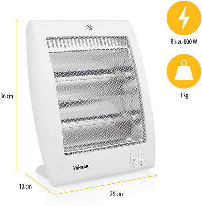 Tristar Heizstrahler KA-5127 – 2 Heizeinstellungen: 400 W und 800 Überhitzungsschutz Kippschutz, Wei