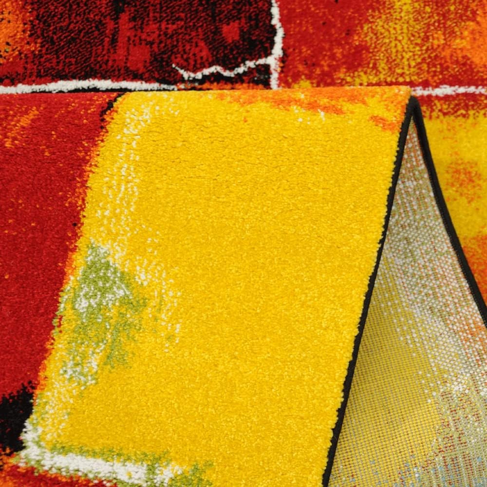 Teppich-Traum Moderner Designer Kurzflor Gästezimmerteppich • Bunte Vierecke in blau gelb, Grösse 20