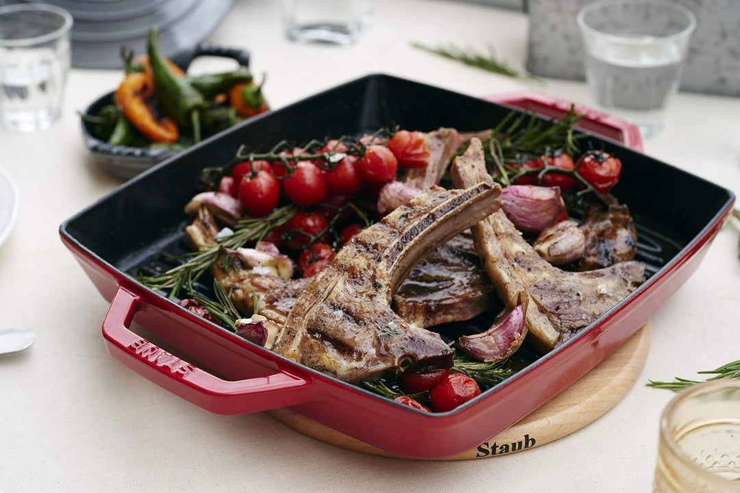 Staub 40511-730-0 Grillpfanne, rechteckige mit zwei Griffen, 23 cm, Gusseisen, kirschrot Kirschrot 2