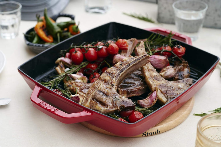 Staub 40511-730-0 Grillpfanne, rechteckige mit zwei Griffen, 23 cm, Gusseisen, kirschrot Kirschrot 2
