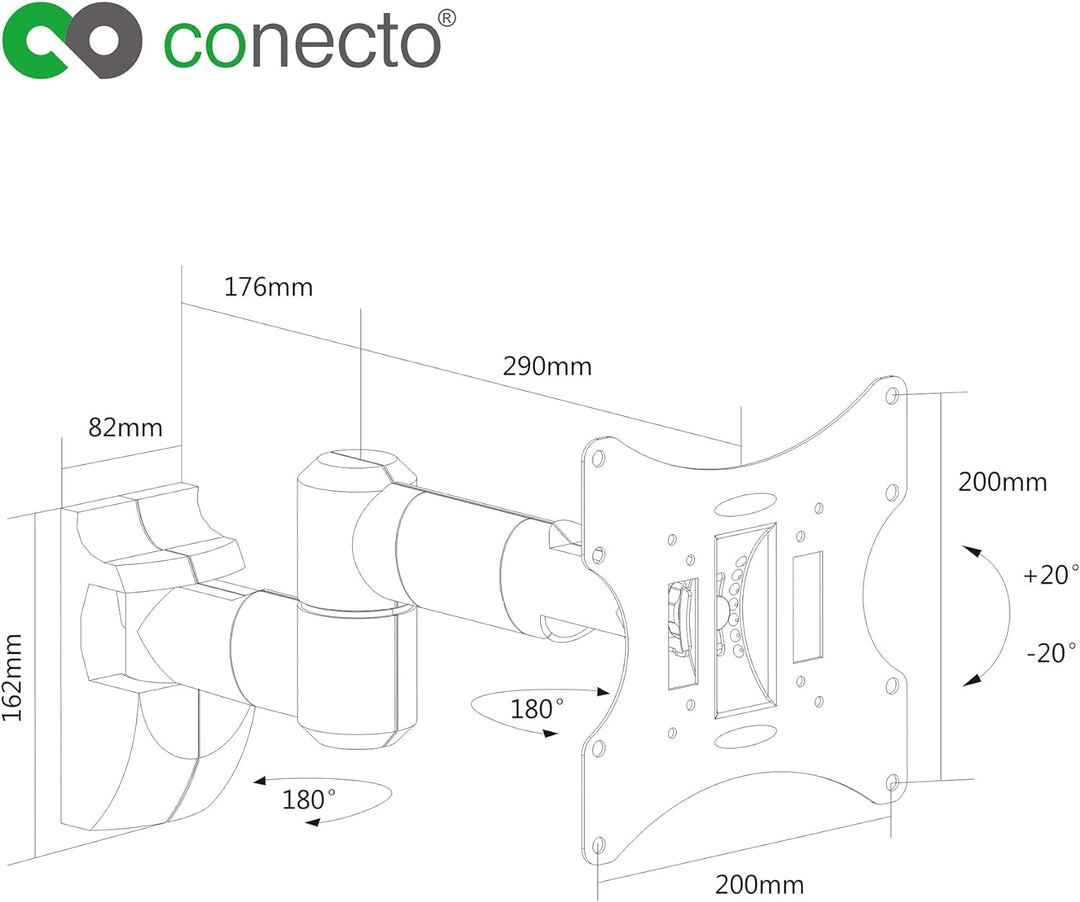 conecto Wandhalterung für Monitore und Fernseher bis zu 42 Zoll, schwenkbar (+/-90°), neigbar (+/-20
