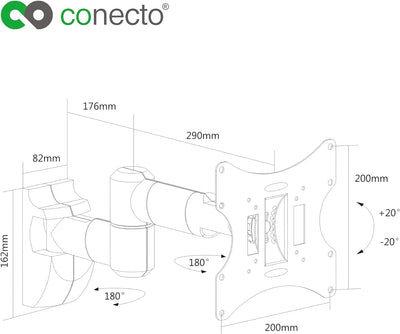 conecto Wandhalterung für Monitore und Fernseher bis zu 42 Zoll, schwenkbar (+/-90°), neigbar (+/-20