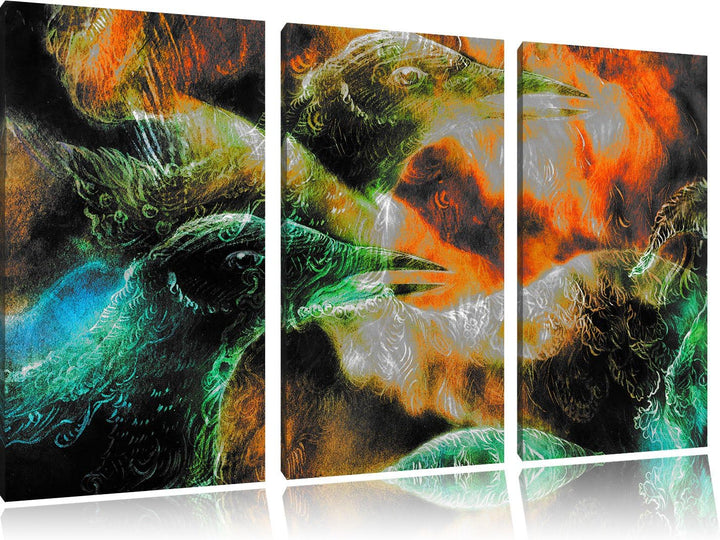 Pixxprint Vogel Phönix Collage als Leinwandbild | Grösse: 3 Teilig (120x80) | Wandbild| Kunstdruck |