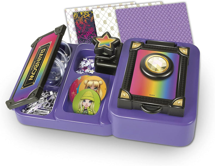 CLEMENTONI 18726 Rainbow High – Pins Machine – Set zum Erstellen von personalisierten Broschen, krea