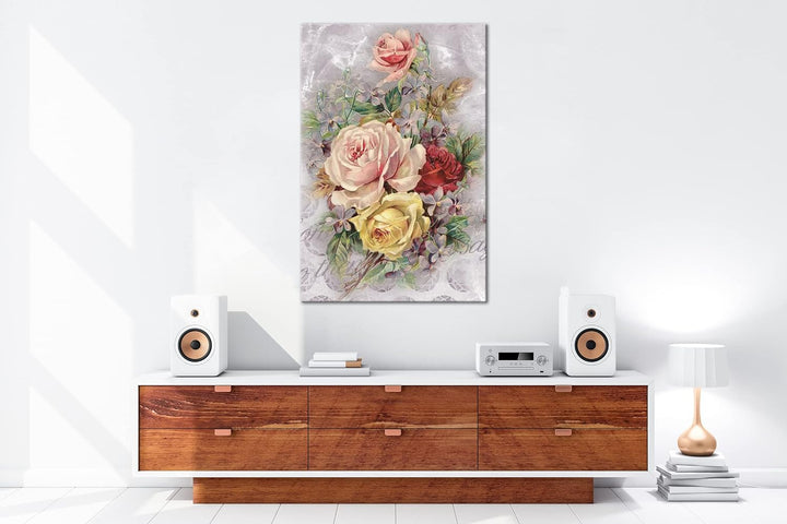 deyoli rosiger Blumenstrauss Format: 60x40 als Leinwandbild, Motiv fertig gerahmt auf Echtholzrahmen