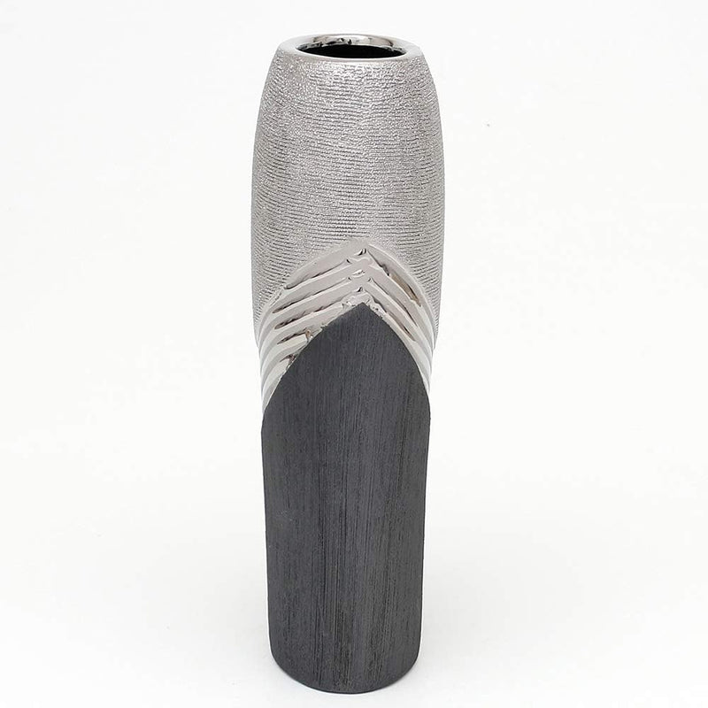 Dekohelden24 Edle Moderne Deko Designer Keramik Vase in Silber-grau massiv, Silbergrau, 31 cm Vase m