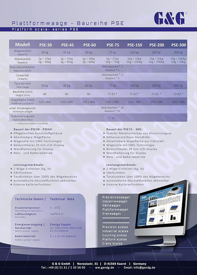 G & G PSE 150kg/10g Paketwaage Plattformwaage, robuste 38 × 32 cm Wiegefläche aus Aluminumguss, vers