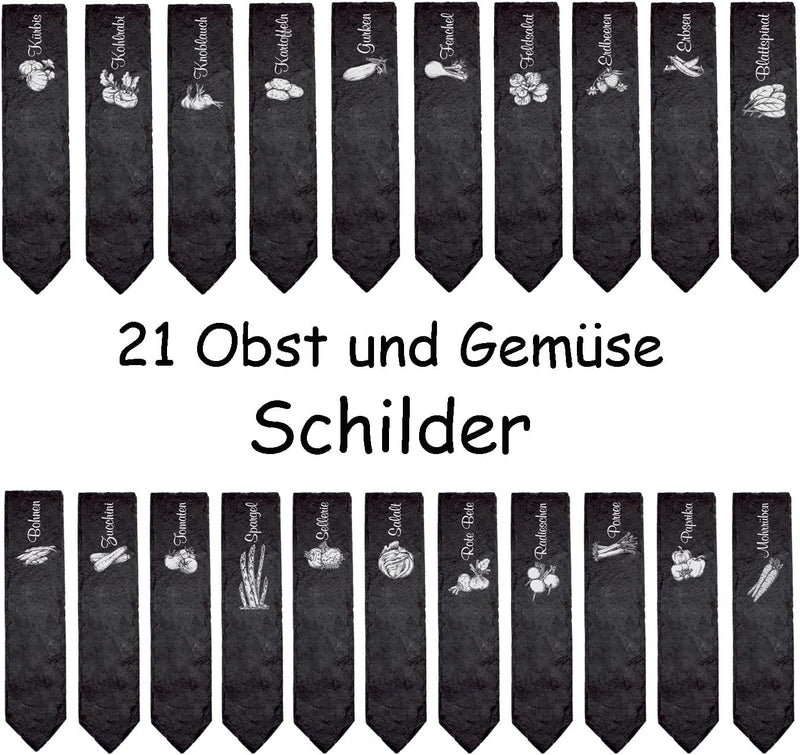 Schiefer Pflanzenschilder Pflanzstecker 21 Stück Obst und Gemüse - Beschriftungsschilder Garten Beet