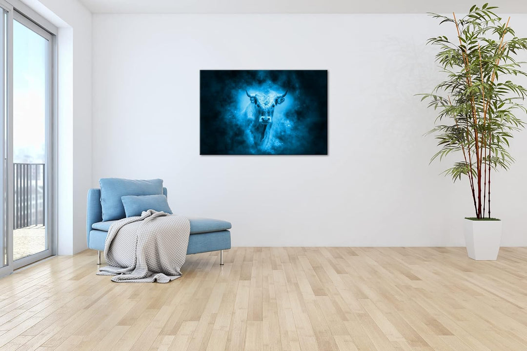 deyoli Dark Sternzeichen Stier Format 80x60 Effekt: Monocrome Blau als Leinwandbild, Motiv fertig ge