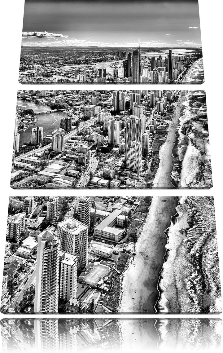 Pixxprint Monocrome, Hochhäuser am Strand 3-Teiler Leinwandbild 120x80 Bild auf Leinwand