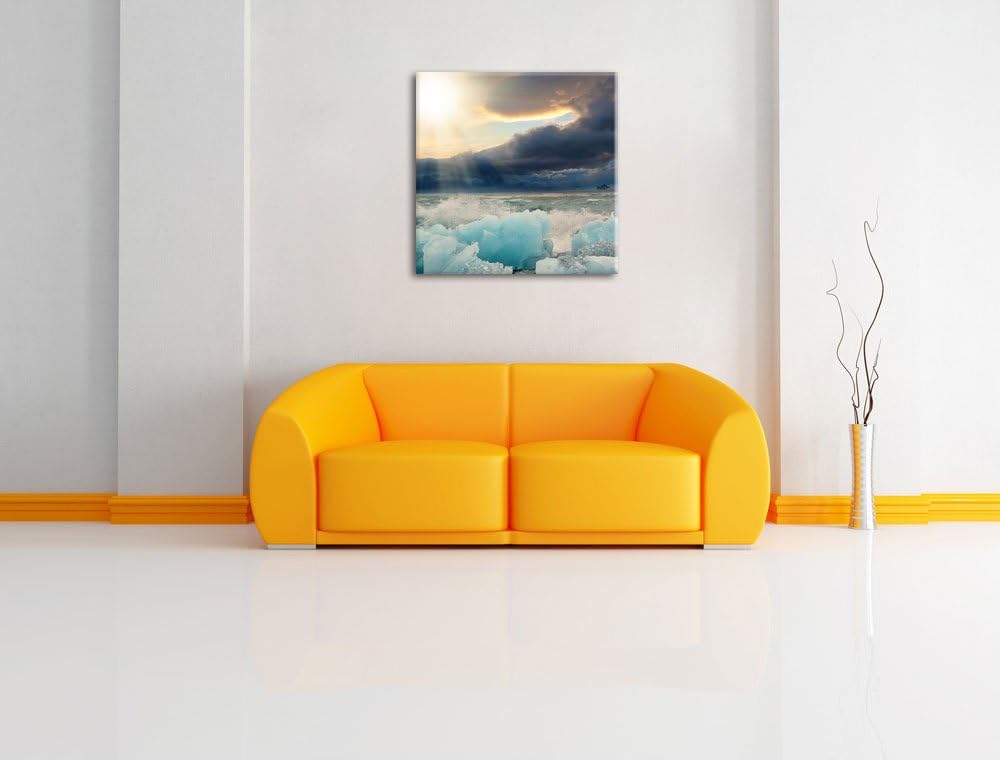 Pixxprint Blaues Polareis im Sonnenschein, Format: 70x70 auf Leinwand, 70x70