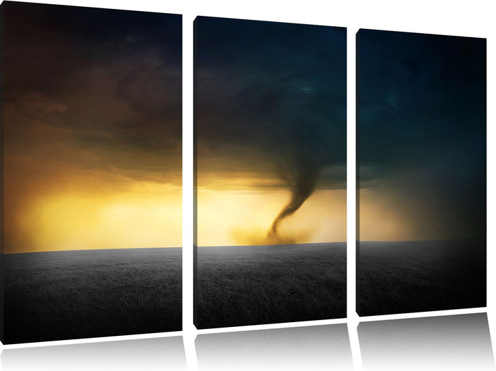 Pixxprint Naturgewalt Tornado Schwarz/Weiss 3-Teiler Leinwandbild 120x80 Bild auf Leinwand