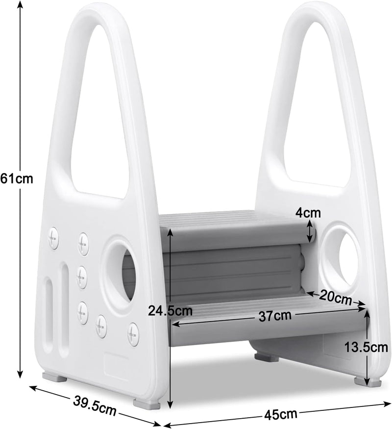 YUENFONG Lernturm Tritthocker Kinder Trittleiter 2 Stufen Klappbar Hocker Fussbank Trittschemel aus