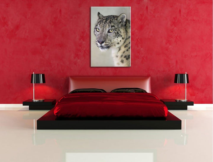 Pixxprint aufmerksamer Schneeleopard auf Leinwand, XXL riesige Bilder fertig gerahmt mit Keilrahmen,
