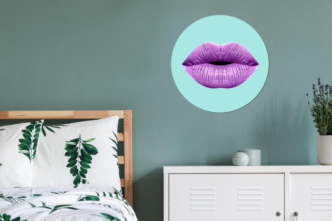 MuchoWow Wandbild Rund Wanddeko Deko Wohnzimmer Bilder 60x60 cm Lippen - Pastell - Lila, 60x60 cm