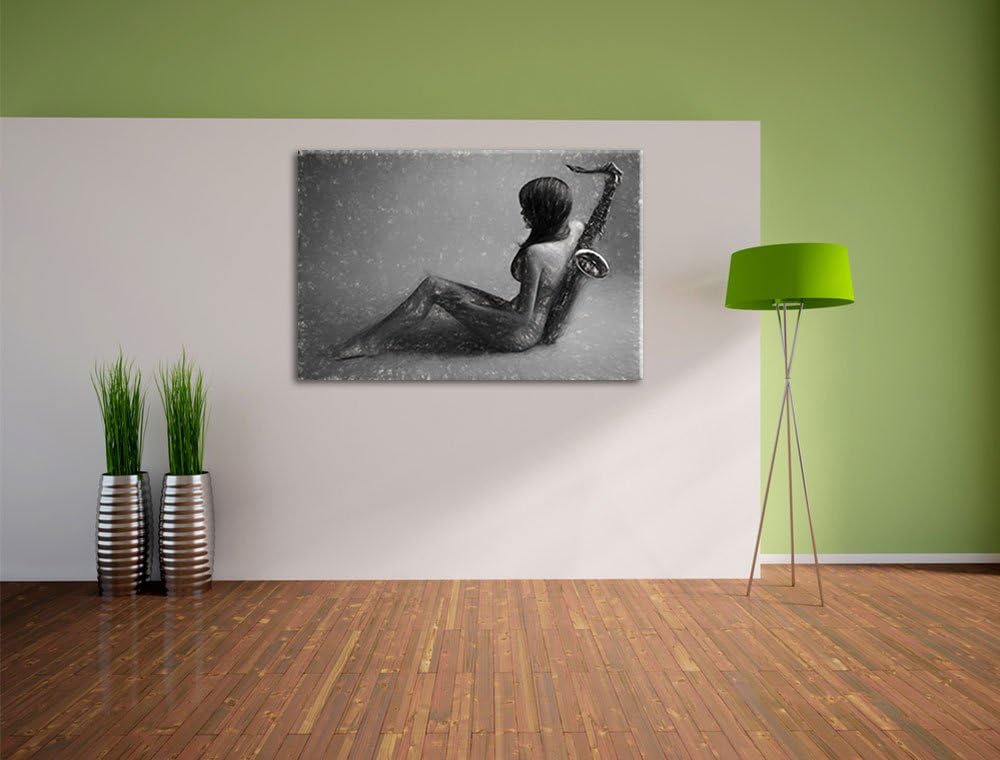 Pixxprint Attraktive Frau mit Saxophone als Leinwandbild/Grösse: 100x70 cm/Wandbild/Kunstdruck/ferti