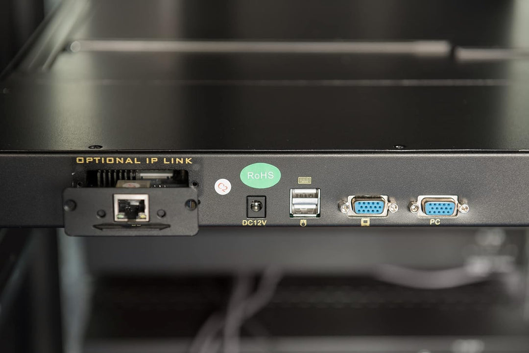 DIGITUS 19" KVM Konsole mit 19" TFT Display (16:9), DE-Tastatur-Layout, KVM Switch mit 8 VGA Ports,