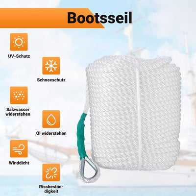 CarBole Tauwerk für Boote,Bootsseil,Nylon Seil,1/2"x300' (12mm*91m),Dock Line Rope 12mm 2653KG (5850