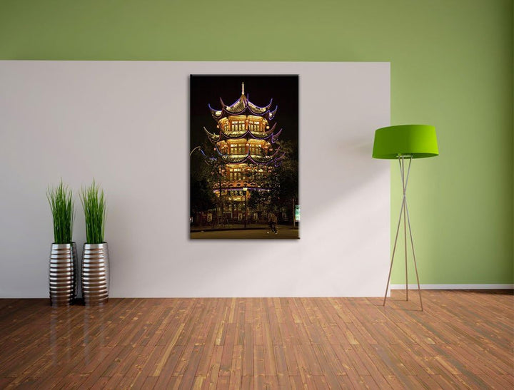 Dark grossartiges chinesisches Gebäude Leinwand, XXL riesige Bilder fertig gerahmt mit Keilrahmen, K
