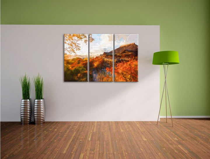 Pixxprint Majestätisches Japanisches Gebäude als Leinwandbild/Grösse: 3 Teilig (120x80 cm) cm/Wandbi