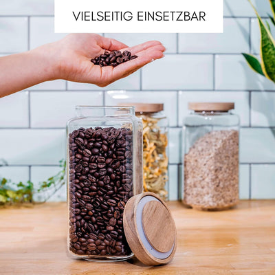Econovo® Vorratsgläser eckig Set mit Deckel 1200ml (3-teilig) aus mundgeblasenem Borosilikatglas, st