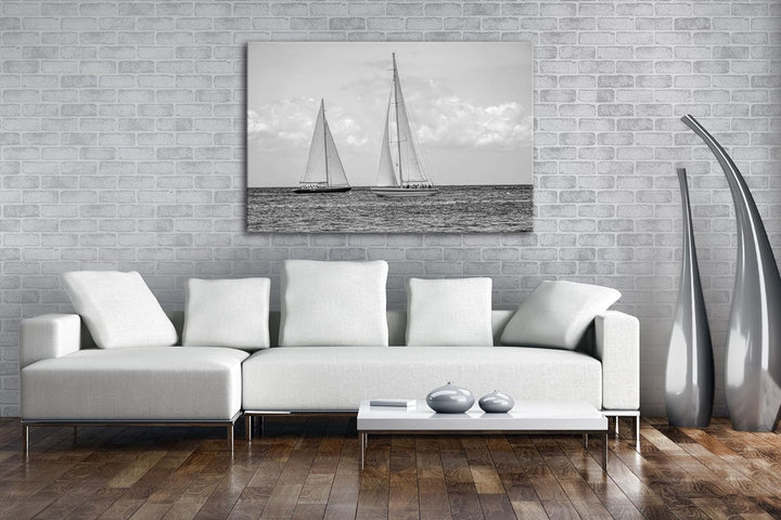 Segelboote in der Karibik Effekt: Schwarz/Weiss Format: 80x60 als Leinwandbild, Motiv fertig gerahmt