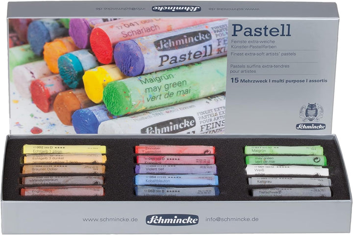 Schmincke – Pastell, 15 Farben, Mehrzweck, Grundsortiment 77 215 097, Kartonset mit 15 Pastellstifte