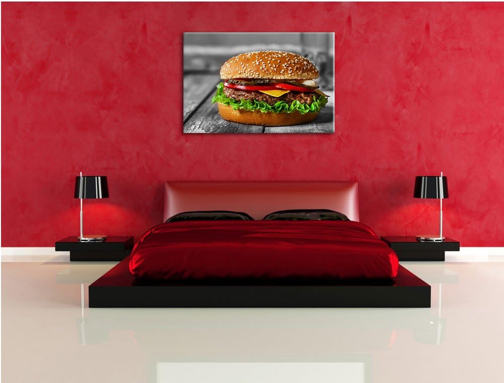 appetitlicher Cheeseburger schwarz/weiss Format: 100x70 auf Leinwand, XXL riesige Bilder fertig gera