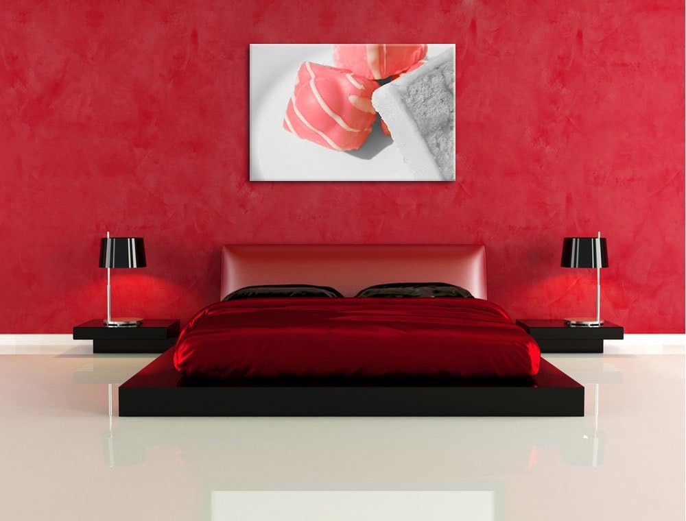 appetitliche Süssigkeiten schwarz/weiss auf Leinwand, XXL riesige Bilder fertig gerahmt mit Keilrahm