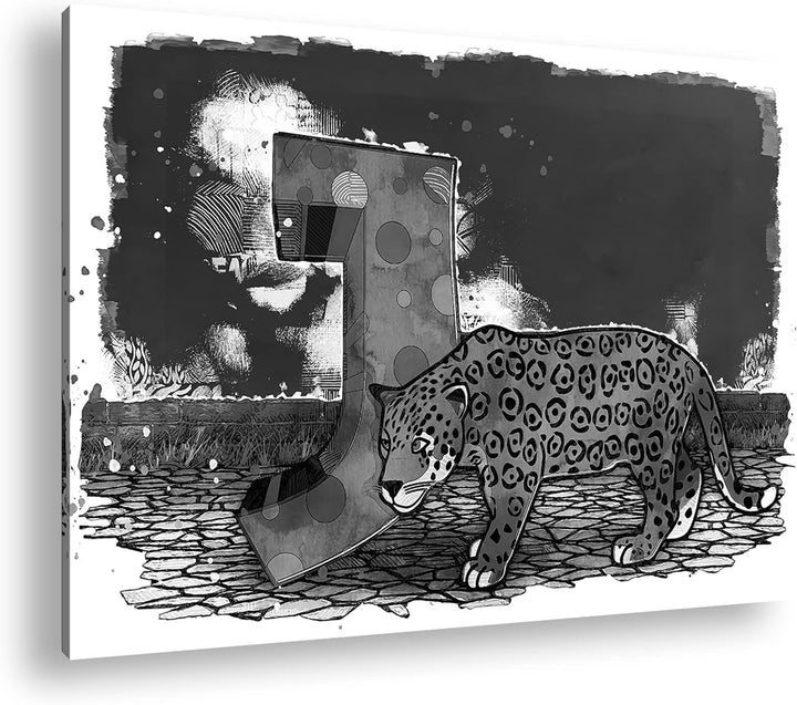 deyoli J wie Jaguar Format: 80x60 Effekt: Schwarz&Weiss als Leinwandbild, Motiv fertig gerahmt auf E