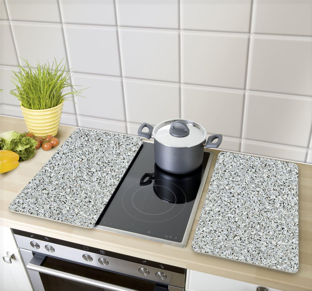 WENKO 2521120100 Herdabdeckplatte Universal Granit - 2er Set, für alle Herdarten, Gehärtetes Glas, M