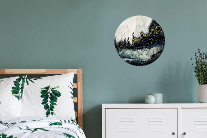 MuchoWow Wandbild Rund Wanddeko Deko Wohnzimmer Bilder 30x30 cm Marmor - Abstrakt - Gold - Luxus, 30