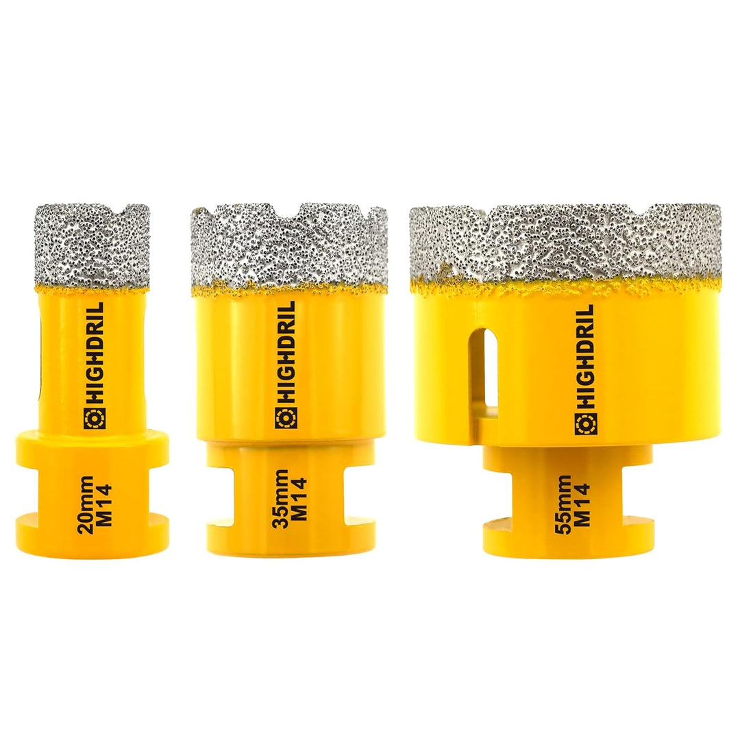 HIGHDRIL Diamant Bohrkrone - 3 Stücke 20/35/55mm x M14 Fliesenbohrer Lochsäge Fliesen für Porzellan
