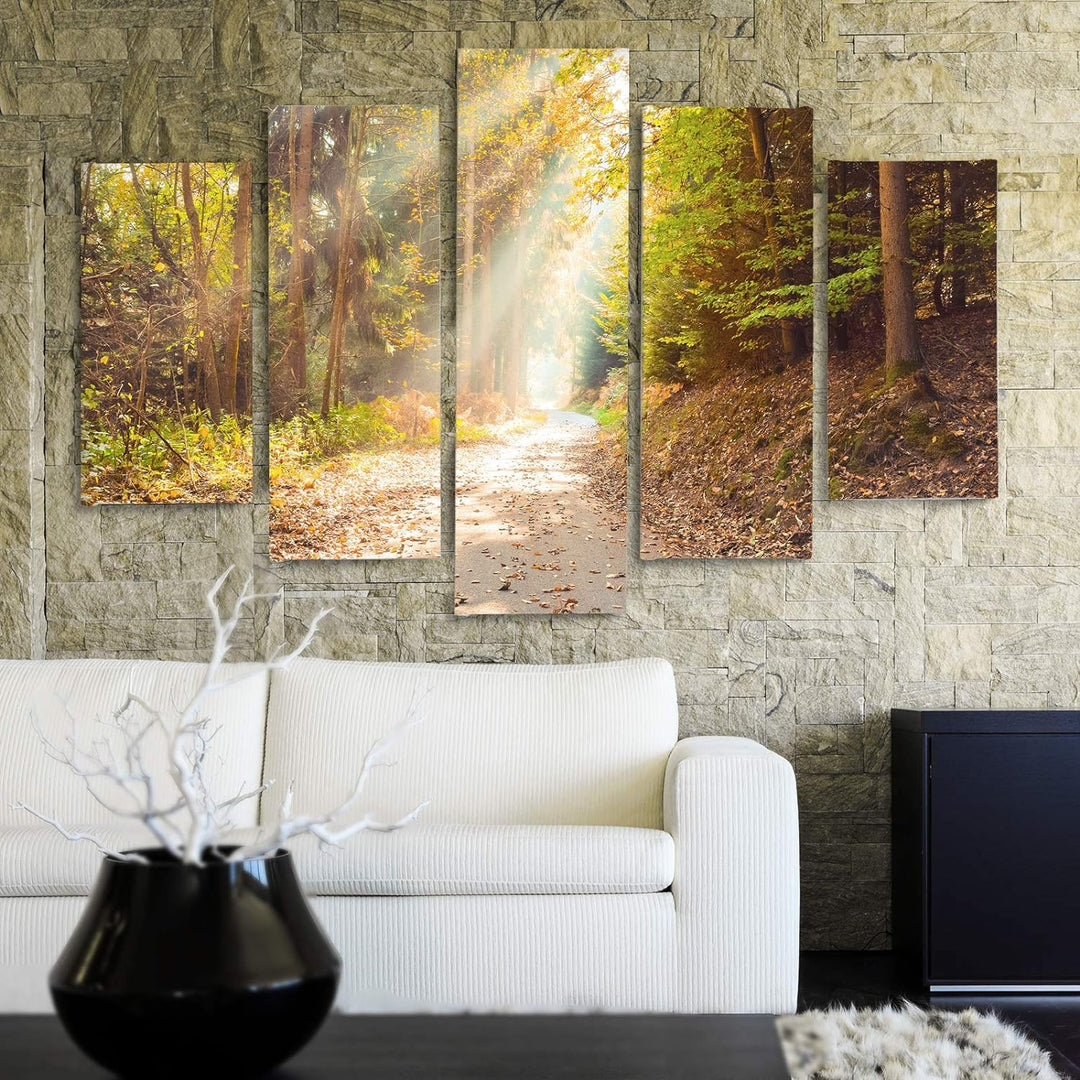 Bilder 5 Teilig Landschaft Deco Panel Kunst Wald Blätter Bäume gelb 100x70 cm Deco panel 100x70 cm A